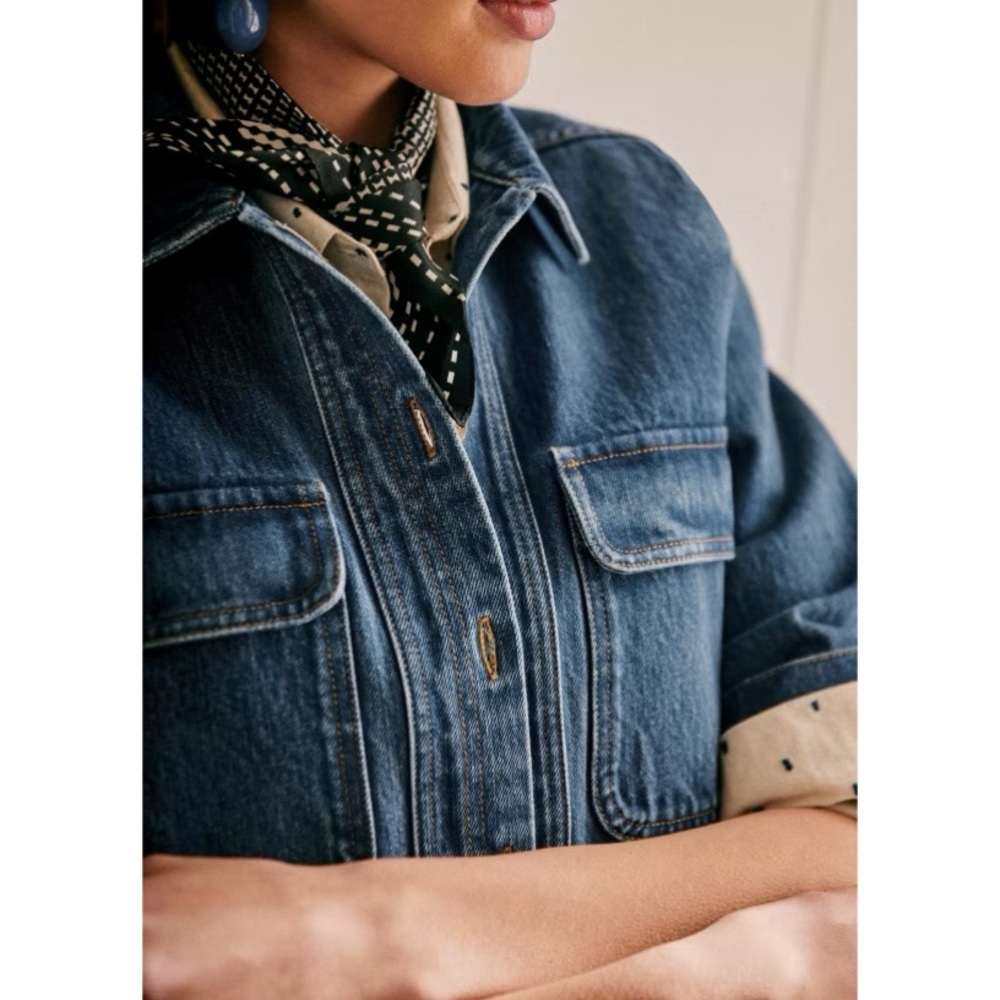 Sezane Willa Denim Jacket In Light Blue Denim Size XXS - Picture 3 of 10